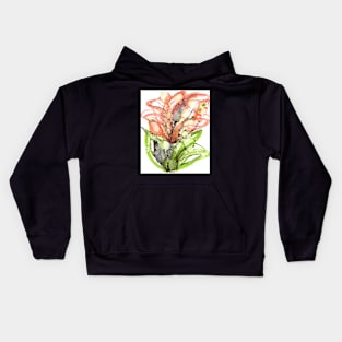 Orange Lilly, Abstract Art, Floral Painting, Orange and Green Kids Hoodie